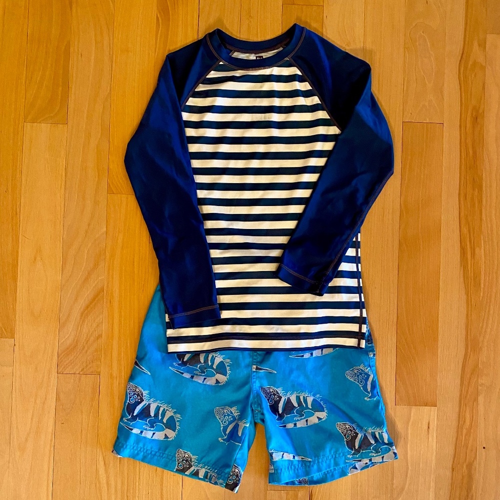 Tea Collection Swim Set Rash Guard Long Sleeve Shirt w Trunks Size 12